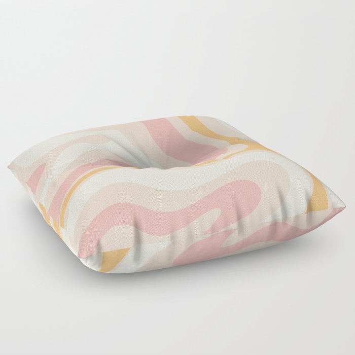 Modern Retro Liquid Swirl Abstract Pattern Square in Pale Blush Pink and Mellow Apricot Floor Pillow