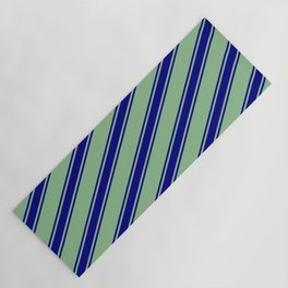 [ Thumbnail: Dark Sea Green and Blue Colored Lined/Striped Pattern Yoga Mat ]