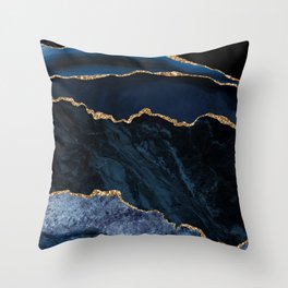 Navy Blue Gold Agate Geode Stone Jewel Pattern Throw Pillow