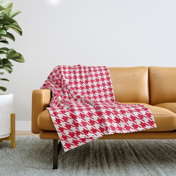 PreppyPatterns™ - Modern Houndstooth - white and cherry red Throw Blanket