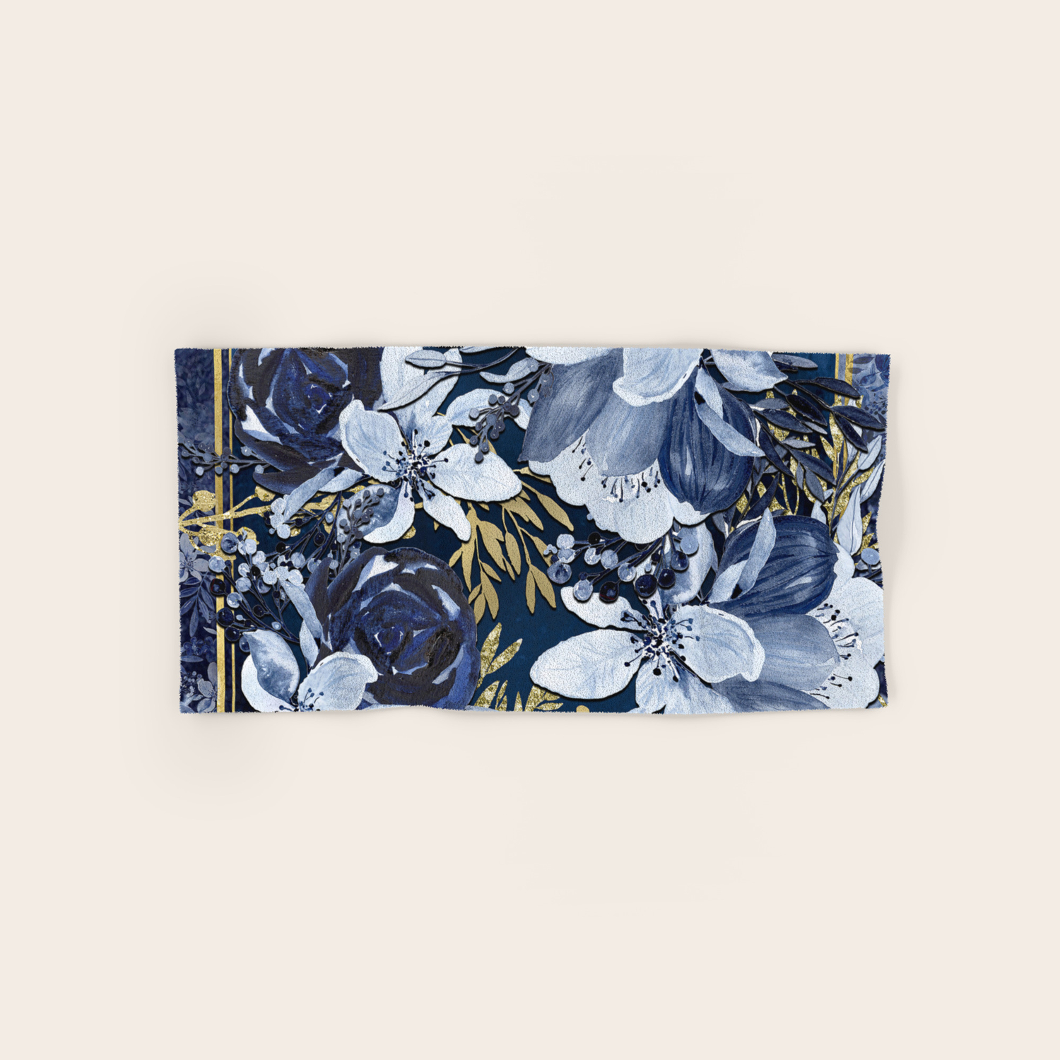 Navy Blue Gold Watercolor Floral Hand Bath Towel By Christyne Society6