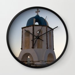 Sunset At The Bell Tower of Oía II, Santorini - Island Vibes - Greece Travel Photography Wall Clock