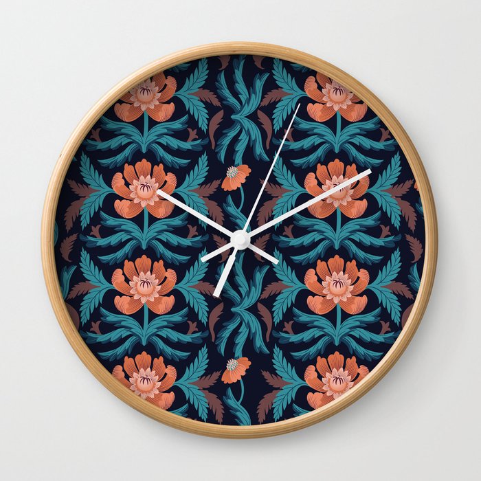 Tangerine Damask Wall Clock