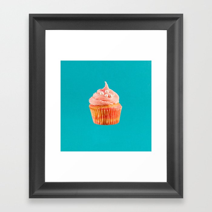 Cupcake Love | Pink & Pearls on Aqua Framed Art Print