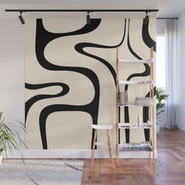Copacetic Retro Abstract in Black and Almond Cream Wall Mural