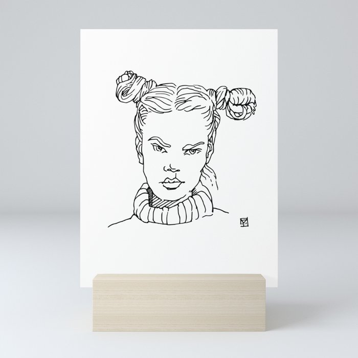 Young woman with pigtails Mini Art Print