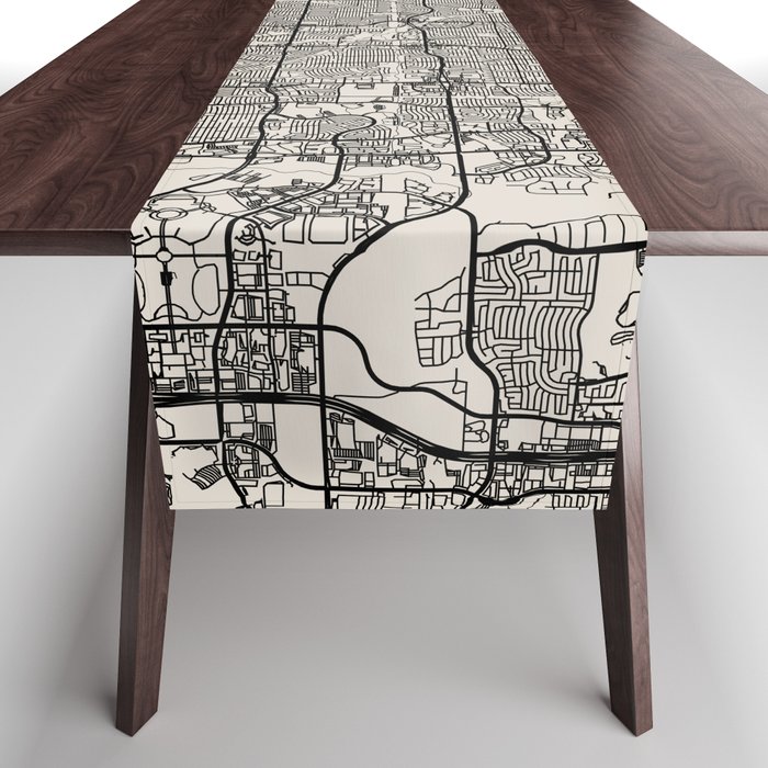 USA, Plano City Map Drawing - Black and White Table Runner