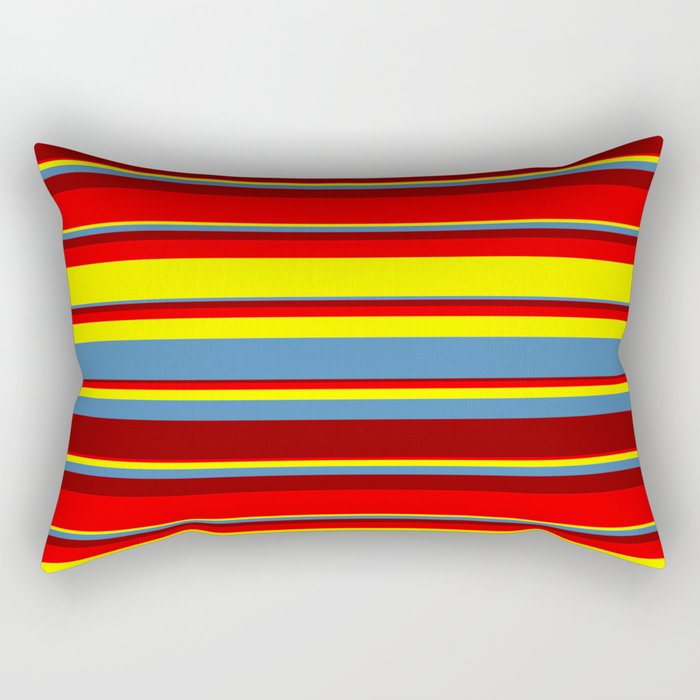 Red, Yellow, Blue & Dark Red Colored Stripes/Lines Pattern Rectangular Pillow