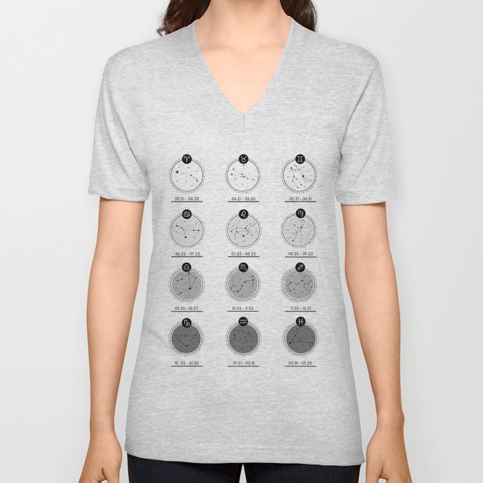 Zodiac Chart | Ombre Grey V Neck T Shirt