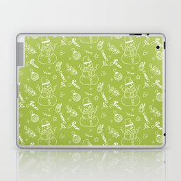 Light Green and White Christmas Snowman Doodle Pattern Laptop Skin