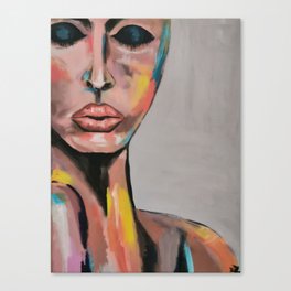 Eyes shut, modern portrait female, vibrant colors Canvas Print