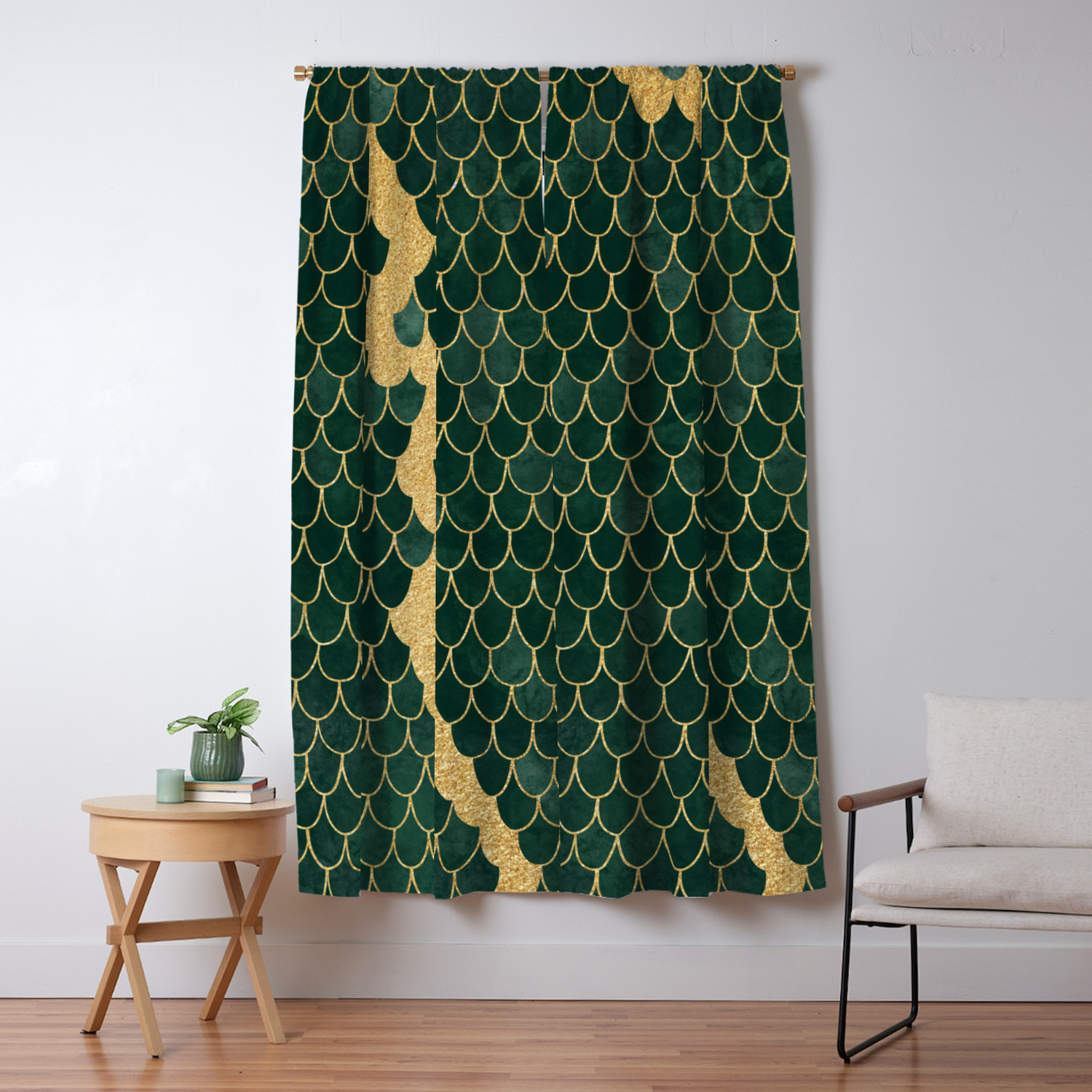 Mermaid Fin Gold Streak Emerald Green Glittery Scale Watercolor