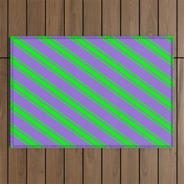 [ Thumbnail: Purple and Lime Colored Lines Pattern Outdoor Rug ]