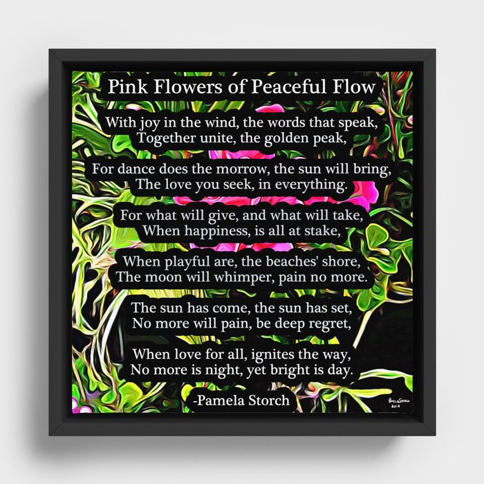 Pink Flowers of Peaceful Flow Poem Framed Canvas
