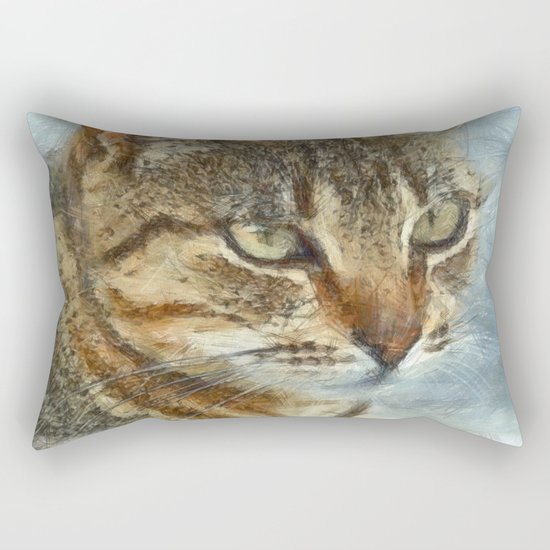 Stunning Tabby Cat Close Up Portrait Rectangular Pillow