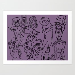 People Doodles on Purple Art Print