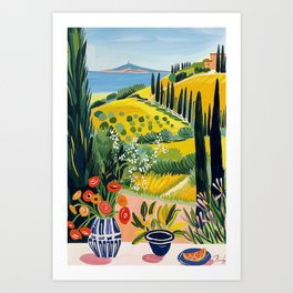 Matisse Style Mediterranean Table Painting with Vibrant Landscape Art Print