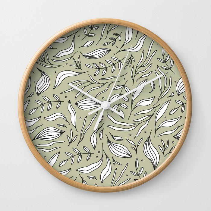 Green Leaf Swirl illustration Wall Clock