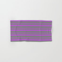 [ Thumbnail: Orchid and Grey Colored Lined Pattern Hand & Bath Towel ]