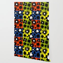 Modern Pop Art Wild Flowers Black Colorful Wallpaper