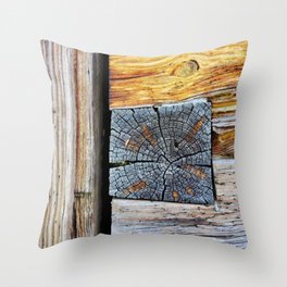 Old log cabin wooden wall Throw Pillow