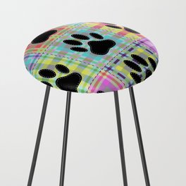Colorful Quilt Dog Paw Print Drawing Counter Stool