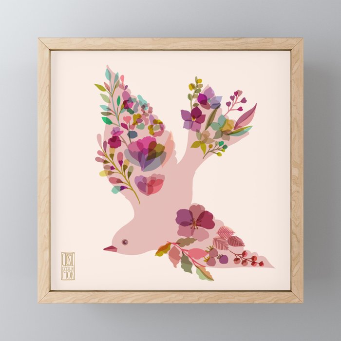 Blossoming Bird {Rose} Framed Mini Art Print