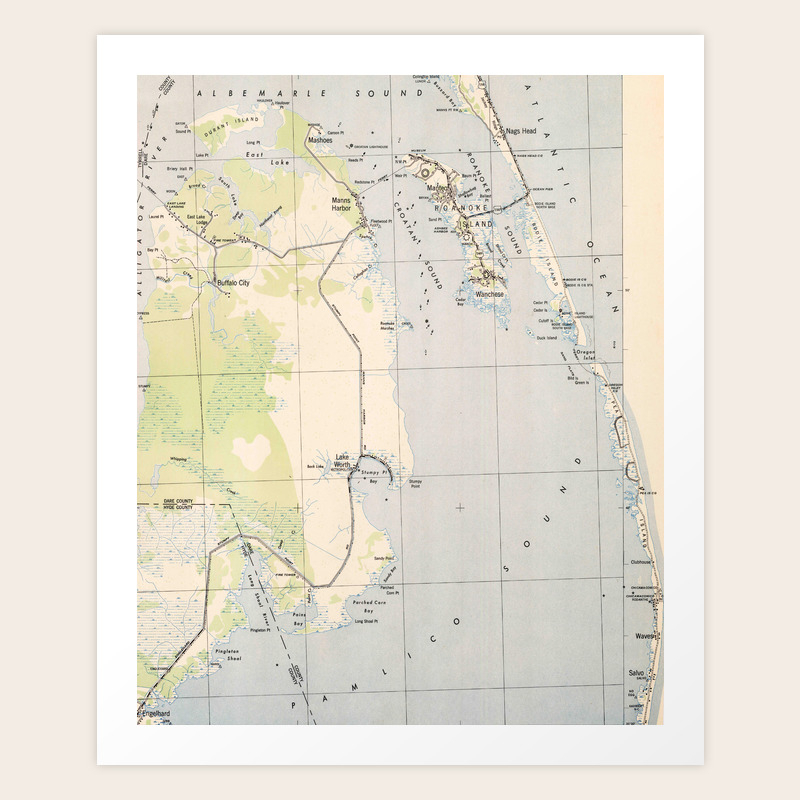 Vintage Map Of Roanoke Island Outer Banks Nc Art Print By