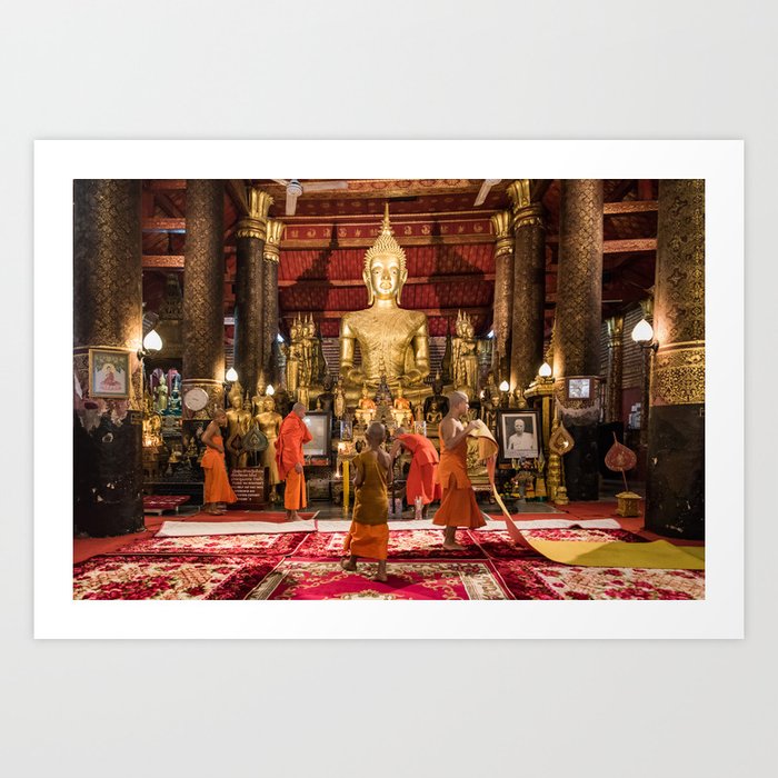 Monks at Work in the Temple III - Luang Prabang, Laos Art Print