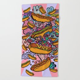 Hot dogs attack Beach Towel