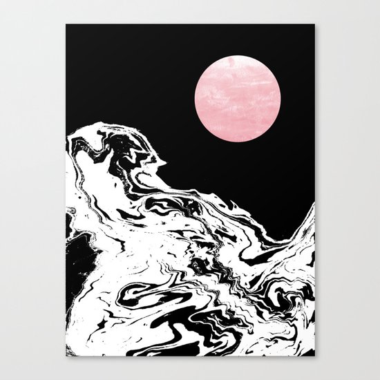 Downing - ocean sunset eclipse stars planets galaxy space abstract art swirl waves surf pink black Canvas Print