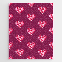 Retro disco hearts pink burgundy Valentine Jigsaw Puzzle