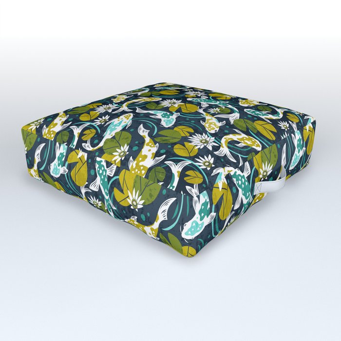 Koi Pond - Green Outdoor Floor Cushion