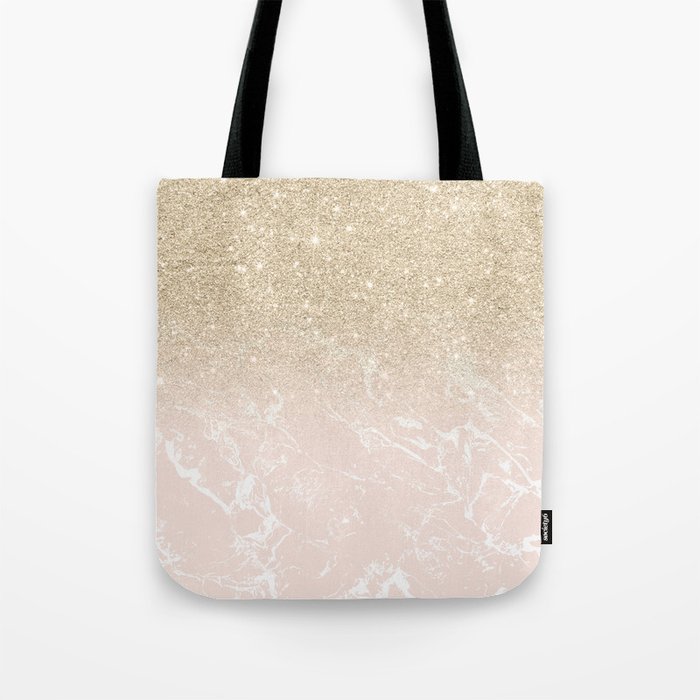 Modern Champagne Glitter Ombre Blush Pink Marble Pattern Tote Bag By Ytrend