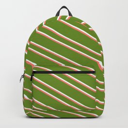 [ Thumbnail: Green, Mint Cream, and Salmon Colored Lines Pattern Backpack ]