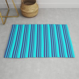 [ Thumbnail: Aqua & Dark Slate Blue Colored Striped Pattern Rug ]