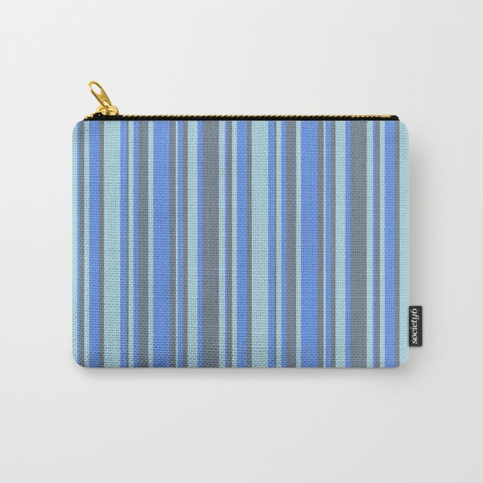 Cornflower Blue, Light Blue, and Slate Gray Colored Striped Pattern Carry-All Pouch