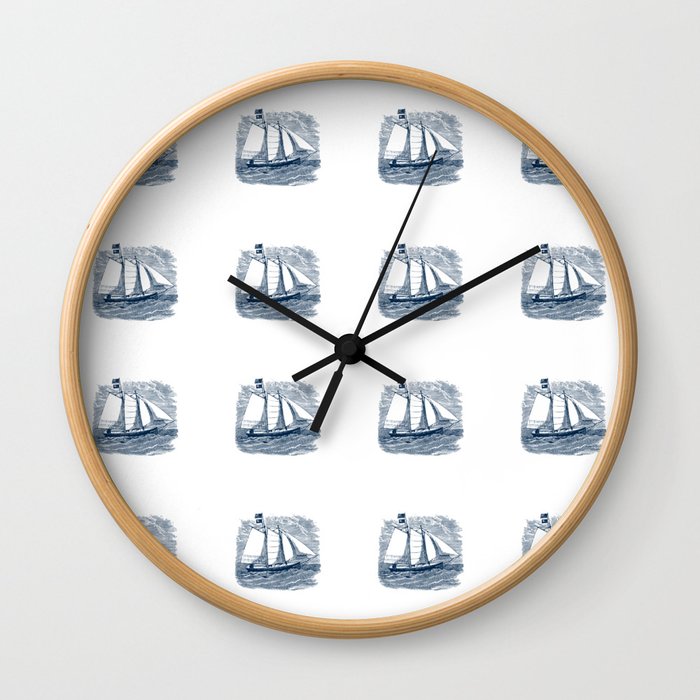 Nautical Marine Anchor Ship Seamless Pattern Wall Clock