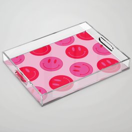 Large Pink and Red Vsco Smiley Face Pattern - Preppy Aesthetic Acrylic Tray