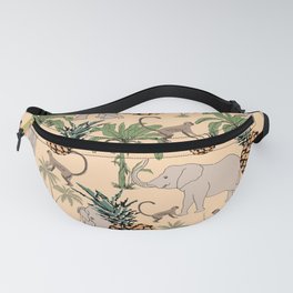 Tropical fruit and animal pattern elephants, monkeys, palm tree and pineapple Fanny Pack