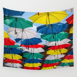 Umbrellas Art Installation Colorful Rainbow Umbrella Quebec City Wall Tapestry