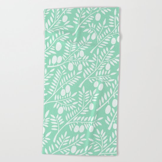 Mint Olive Branches Beach Towel
