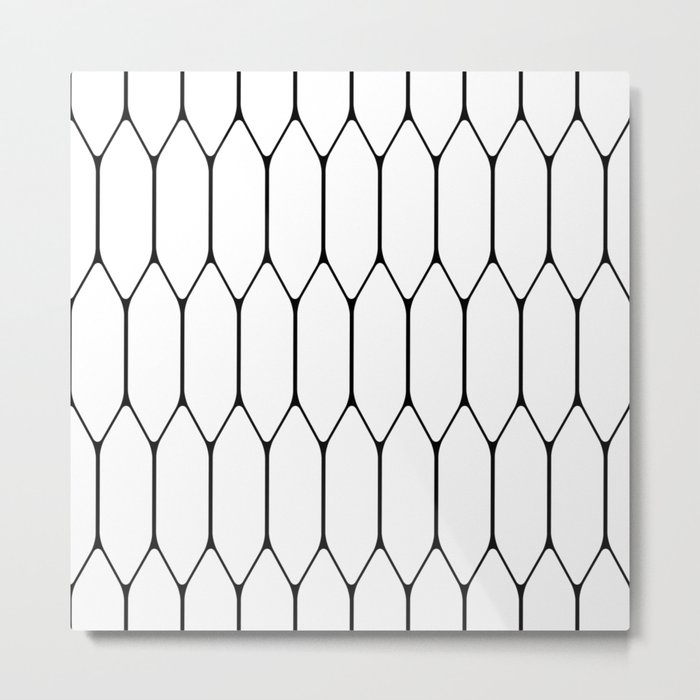Long Honeycomb Minimalist Geometric Pattern in Black and White Metal Print
