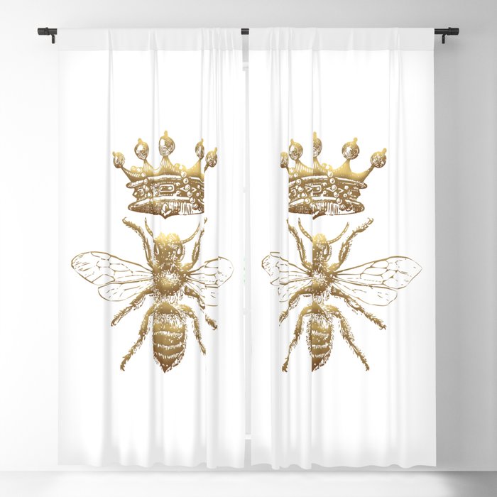 Queen Bee | Vintage Bee with Crown | Gold and White | Blackout Curtain