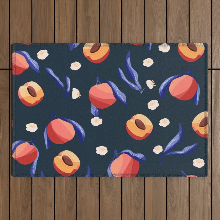 Seamless pattern with hand drawn peaches and floral elements VECTOR Outdoor Rug