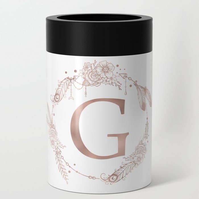 Letter G Rose Gold Pink Initial Monogram Can Cooler