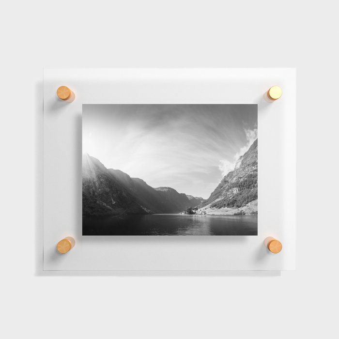 Sunrise over Fjord Village in Black & White Floating Acrylic Print