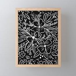 Chalk Florals in black Framed Mini Art Print