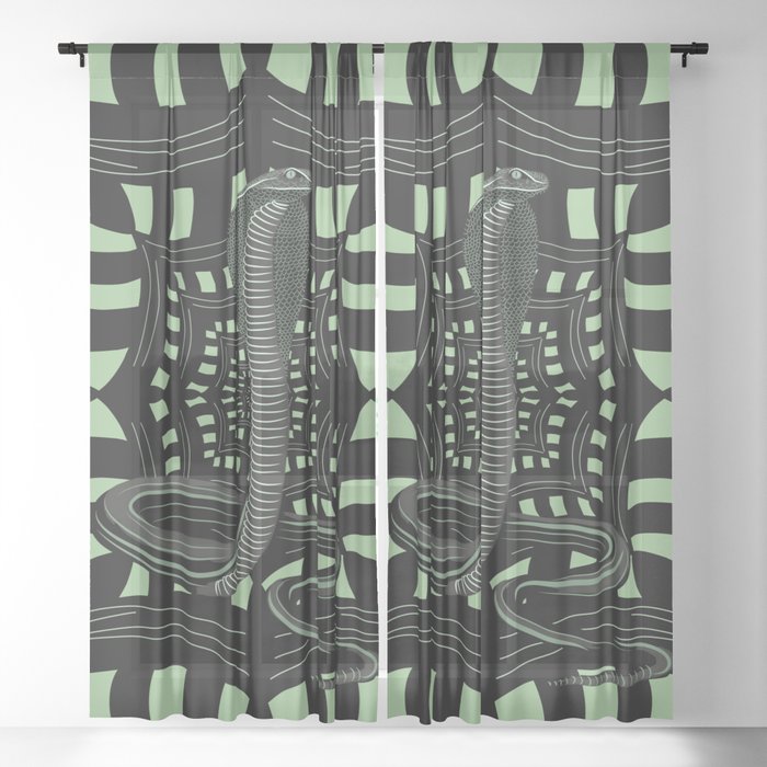 Hypno snake on black and green Sheer Curtain