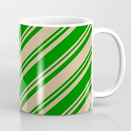 [ Thumbnail: Tan and Green Colored Lined Pattern Coffee Mug ]